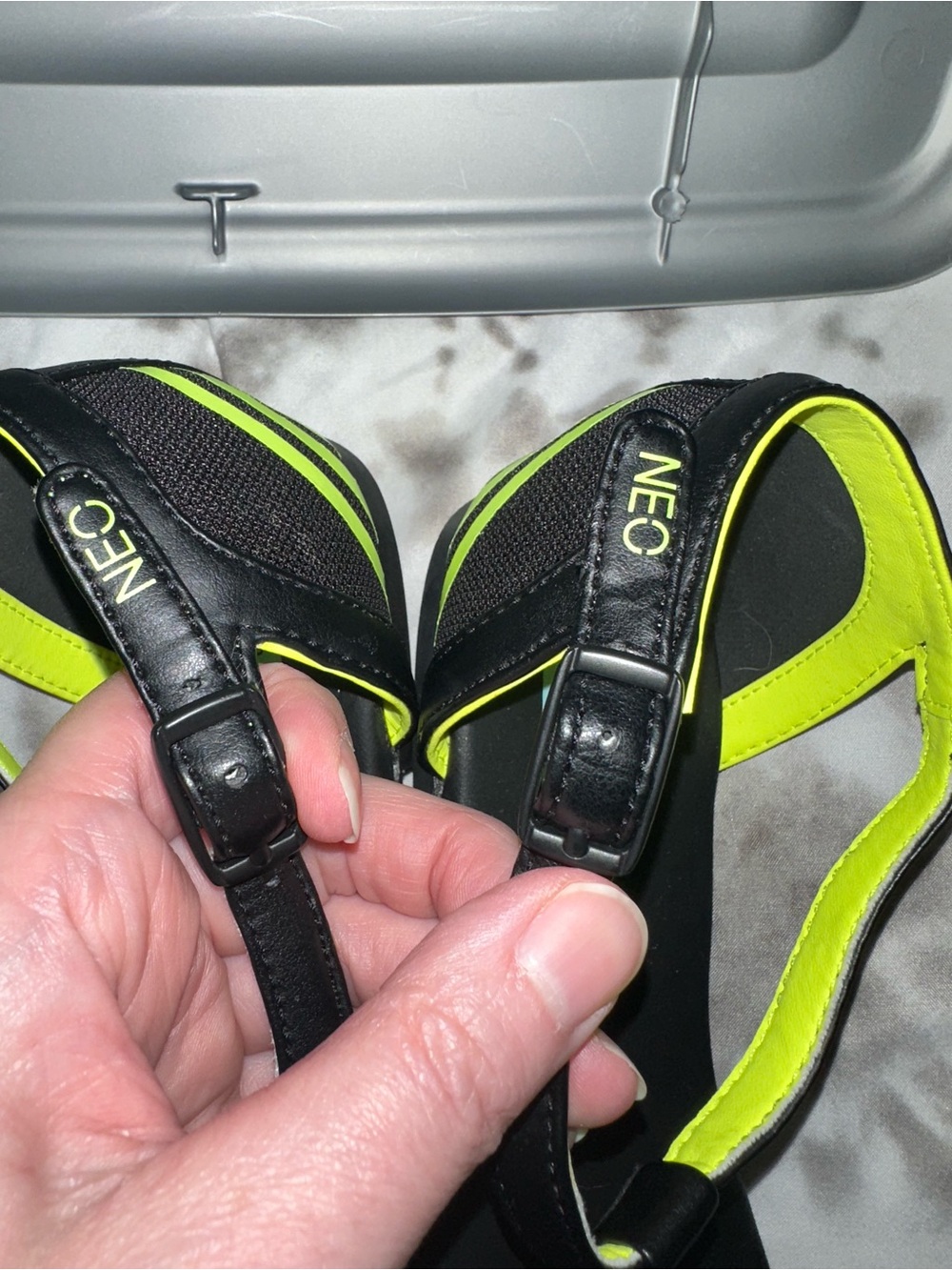 adidas Neo Black Sandals with Neon Heel Accent - Picture 11 of 16
